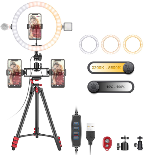 Imagen de Anillo de luz USB de 10.0 in con soporte y 3 soportes para teléfonos