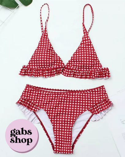 Imagen de Bikini cuadriculado rojo y blanco